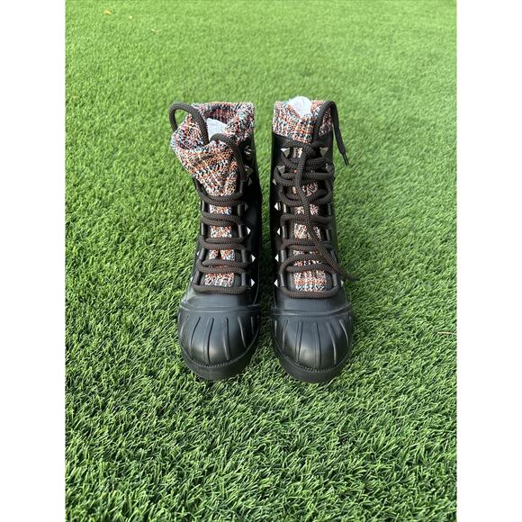 Schutz Jan Tweed Soft Black Leather Bootie Rock Stud Chunky Heel Women Size 10b - Picture 3 of 8